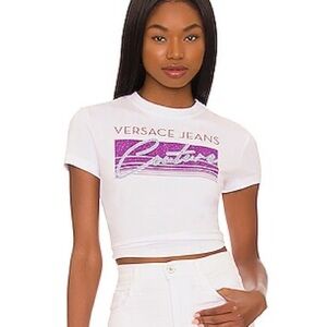 [versace] nwot glittery print logo tee